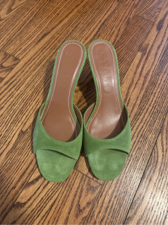 STAUD Shoes - STAUD Brigitte Green Suede Slide Mules